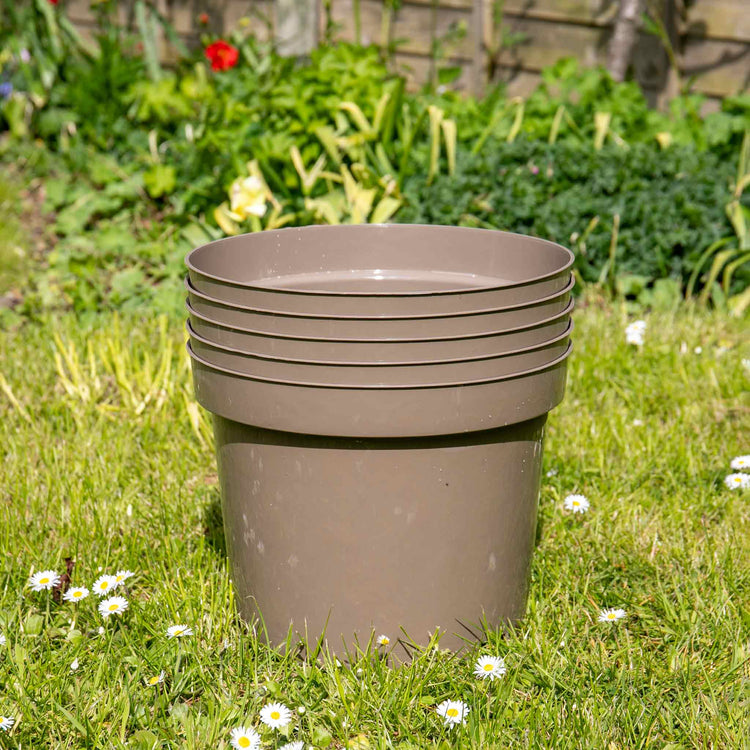 Taupe-Grey Plastic Plant Pots - 5 x 10 Litre