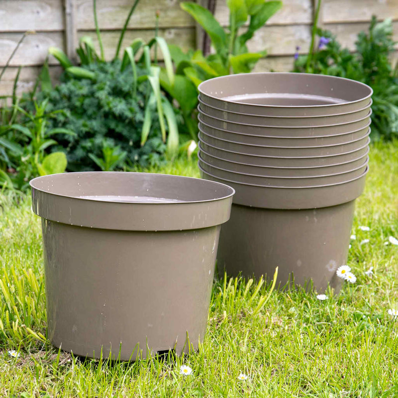 Taupe-Grey Plastic Plant Pots - 10 x 10 Litre