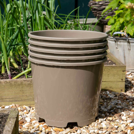 150 litre plant pots Taupe-Grey Plastic Plant Pots - 5 x 15 Litre