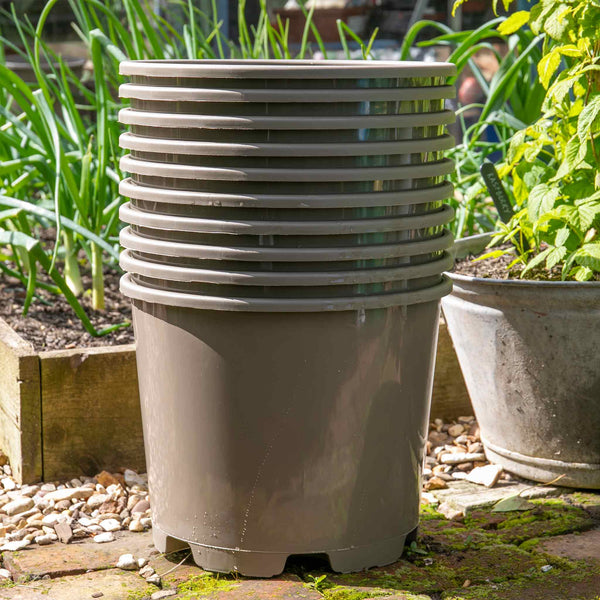 Taupe-Grey Plastic Plant Pots - 10 x 15 Litre