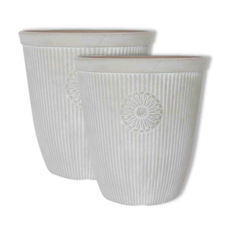 Somerville Tall Planters 33cm in Pebble White - Twin Pack