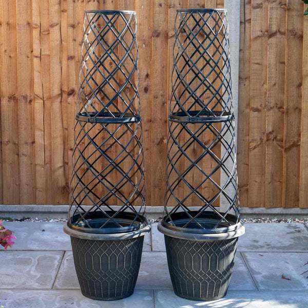 Empire Jumbo Trellis Planter in Brushed Champagne 38cm - Twin Pack