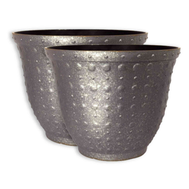 Hobnail Planter in Faux Concrete 43cm - Twin Pack