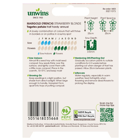 French Marigold Seeds 'Strawberry Blonde'