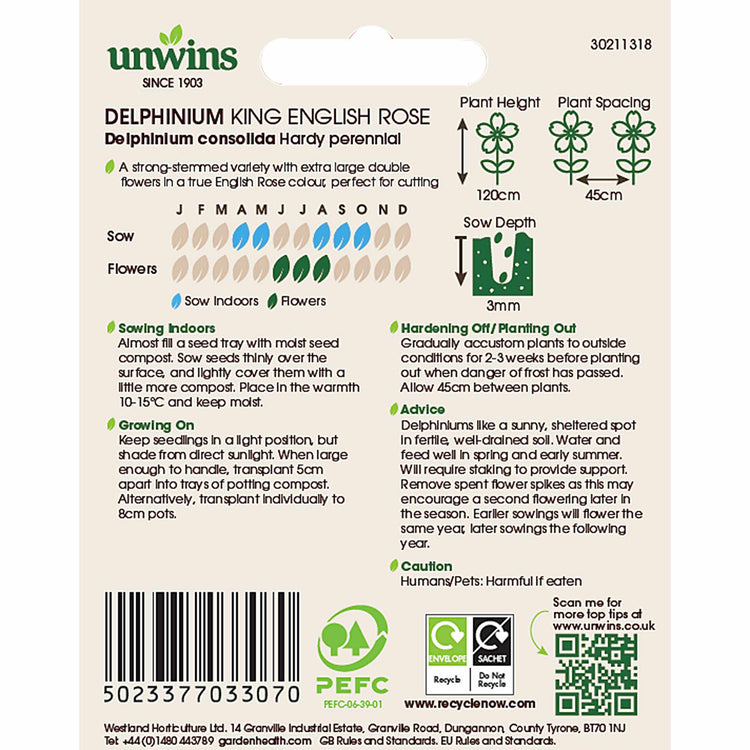 Delphinium Seeds 'King Scarlet English Rose'