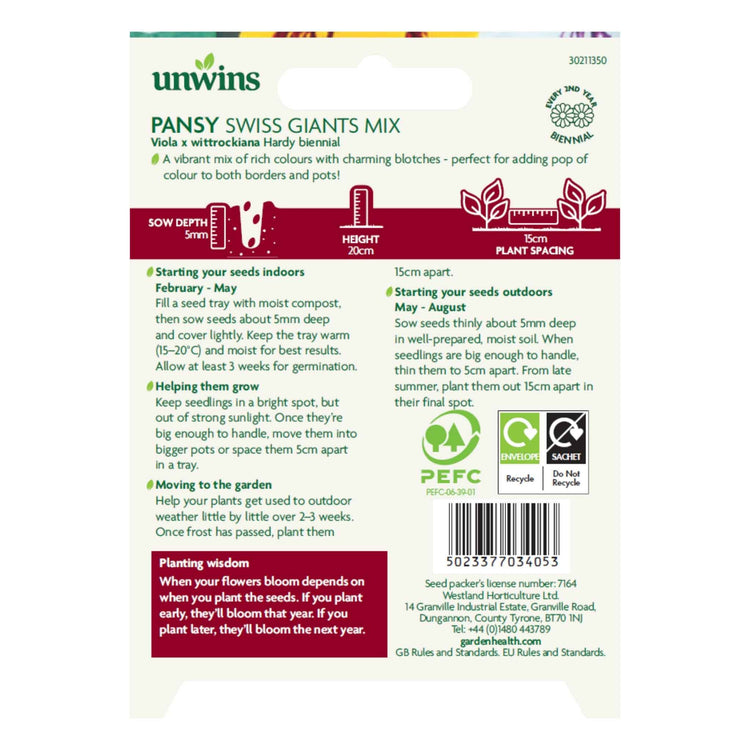Pansy Seeds - Unwins Easy Wins