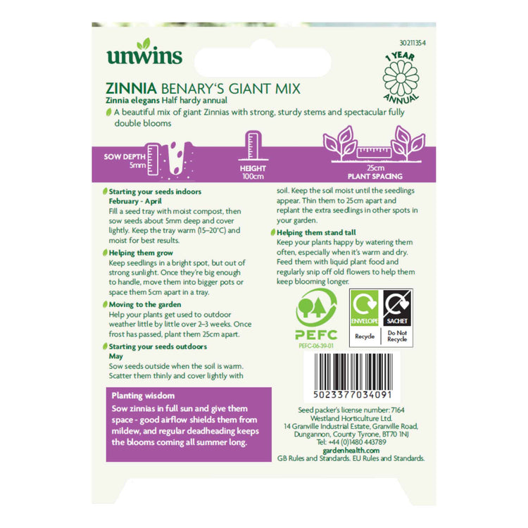 Zinnia Seeds - Unwins Easy Wins