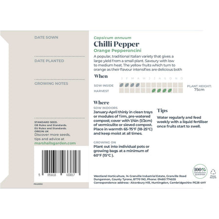 Chilli Pepper Seeds 'Orange Pepperoncini'