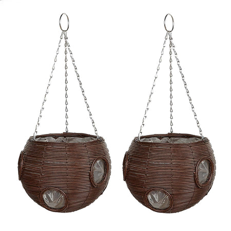 Rattan Effect Brown Hang Ball 9in Duo Pack