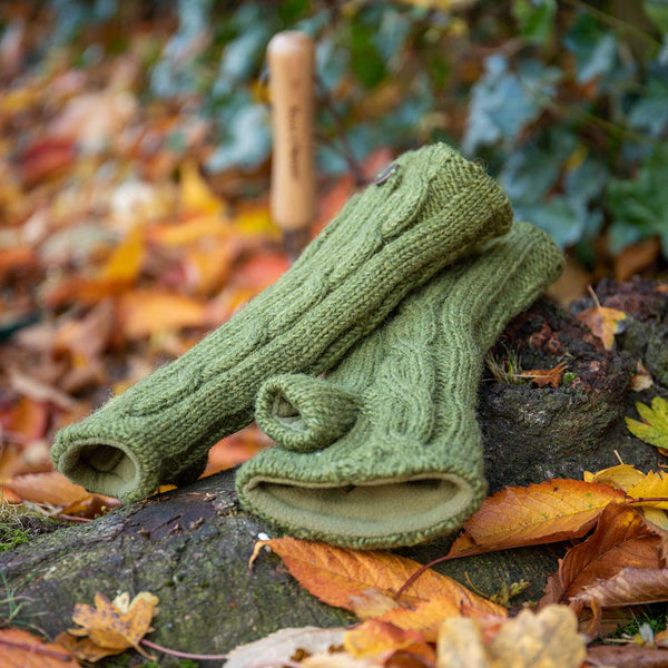 100% Wool Green Cable Knit Wristwarmers