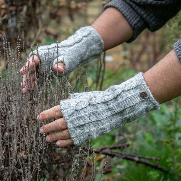 100% Wool Pale Mid Grey Plain Wristwarmers