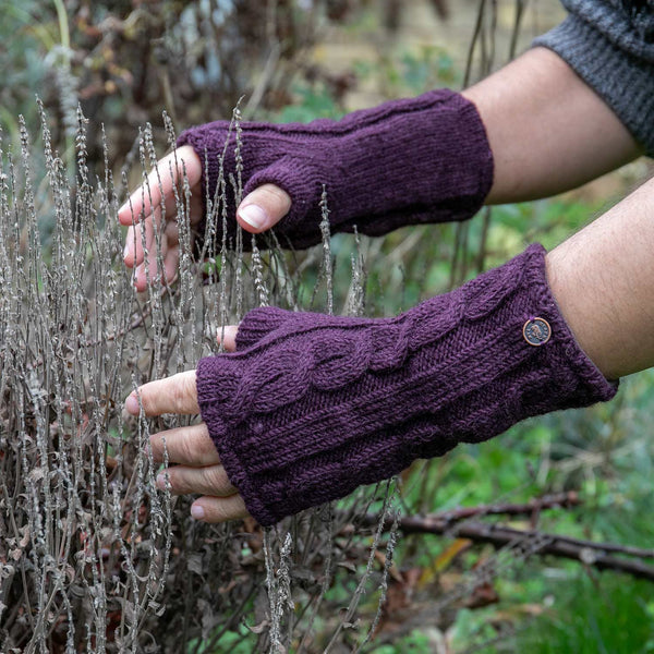 100% Wool Aubergine Cable Knit Wristwarmers