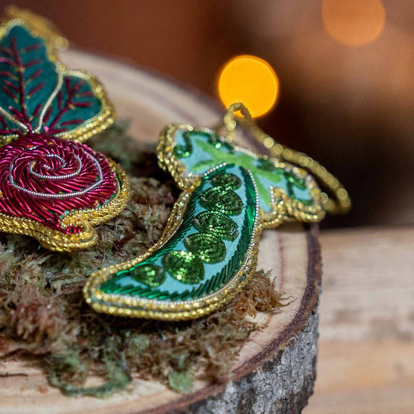 Zari Hand Embroidered Peas in a Pod Ornament