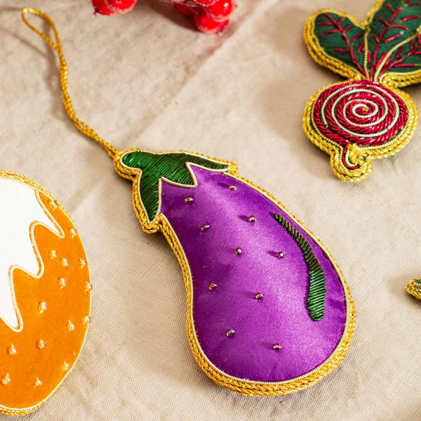 Zari Hand Embroidered Aubergine Ornament