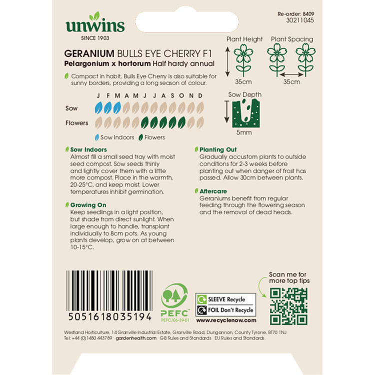 Geranium Seeds 'Bulls Eye Cherry' F1
