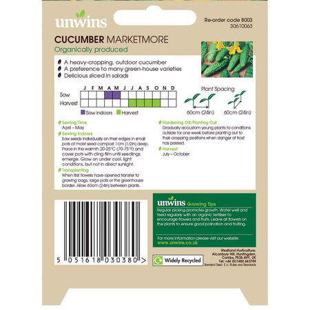 Organic Cucumber Seeds 'Marketmore'