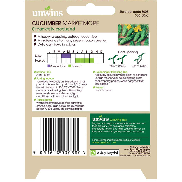 Organic Cucumber Seeds 'Marketmore'